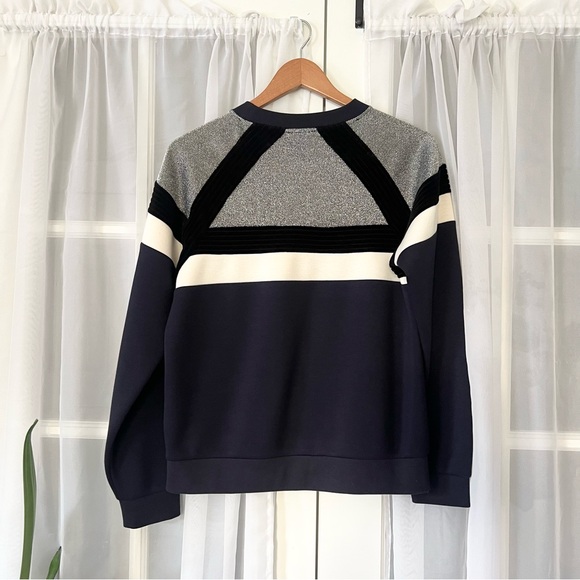 Sandro Paris Igal Metallic Silver Velvet Black & Navy Sweatshirt Size 1/Small - Picture 10 of 11